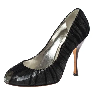 Dolce & Gabbana Black Mesh Fabric And PVC Peep Toe Pumps Size 37.5