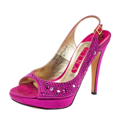 Gina Fuchsia Jewel Embellished Slingback Open Toe Platform Sandals Size