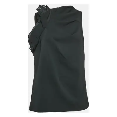 Badgley Mischka Black Crepe Ruffled Sleeveless Top