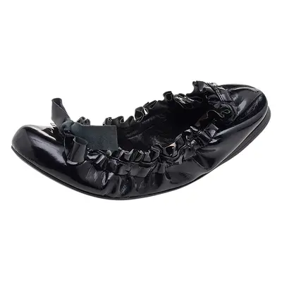 Miu Miu Black Patent Leather Scrunch Bow Ballet Flats Size 35.5