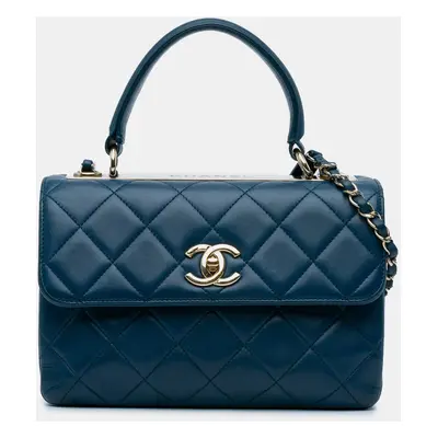 Chanel Navy Blue Quilted Lambskin Leather Small Trendy Bag