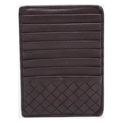 Bottega Veneta Dark Burgundy Intrecciato Leather Zip Card Holder