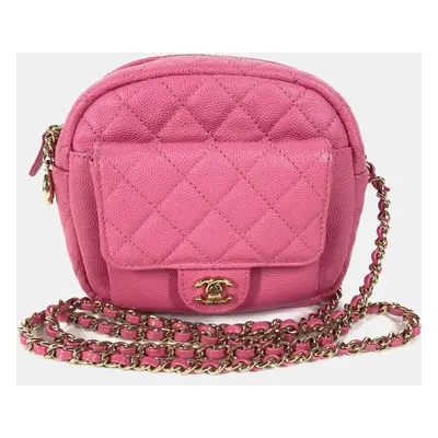 Chanel Pink Caviar Quilted CC Day Camera Case