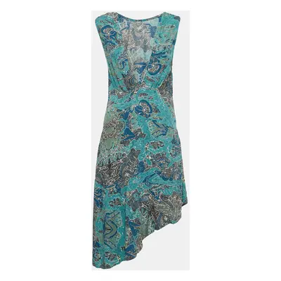 Zadig & Voltaire Blue Printed Crepe Asymmetrical Sleeveless Midi Dress