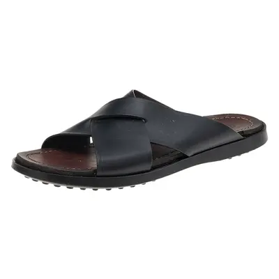 Tod's Black Leather Criss Cross Flat Slides Size