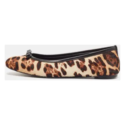 Dolce & Gabbana Brown/Beige Leopard Print Calf Hair Ballet Flats Size