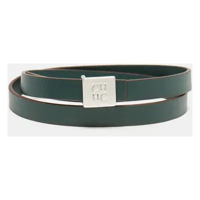 Carolina Herrera CH Leather Silver Tone Wrap Bracelet