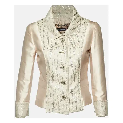 Dolce & Gabbana Beige Silk Blend Lurex Panel Detail Blazer