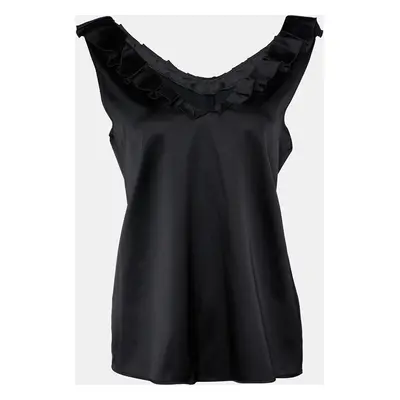 Moschino Cheap and Chic Black Sateen Pleated Neck Trim Tank Top