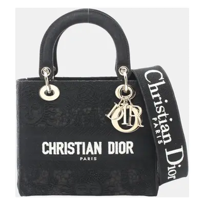 Dior Black Canvas Dior Lady D-Lite Medium Handbag