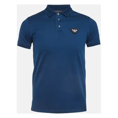 Emporio Armani Blue Cotton Knit Polo Tshirt