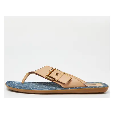 Louis Vuitton Bllue Denim/Beige Monogram Thong Buckle Detail Sandals Size 37.5