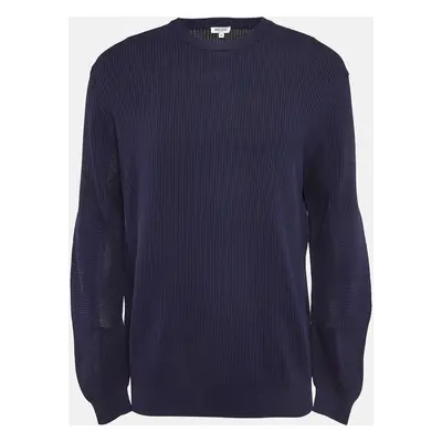 Kenzo Navy Blue Logo Intarsia Rib Knit Sweater