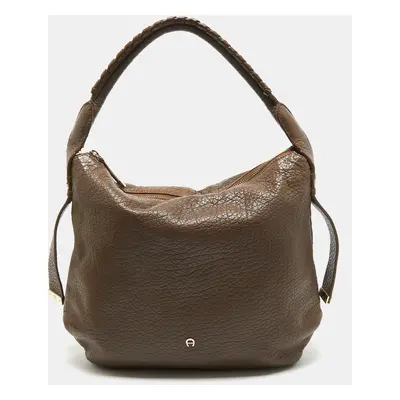 Aigner Dark Brown Leather Logo Hobo