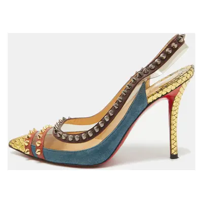 Christian Louboutin Multicolor Suede and PVC Manovra Slingback Pumps Size