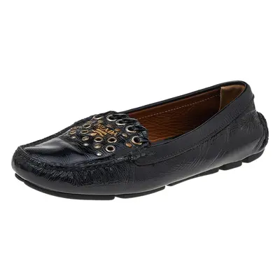 Prada Black Patent Leather Studded Slip On Loafers Size