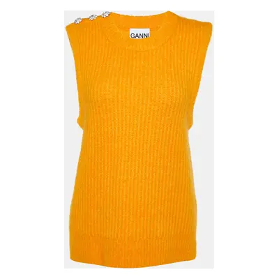 Ganni Orange Wool Blend Crystals Button Detail Sweater Vest