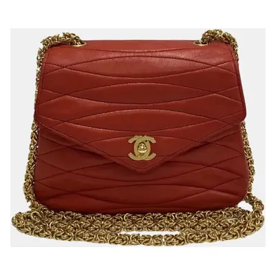 CHANEL Red Lambskin Coco Mark Turnlock Mini Shoulder Bag