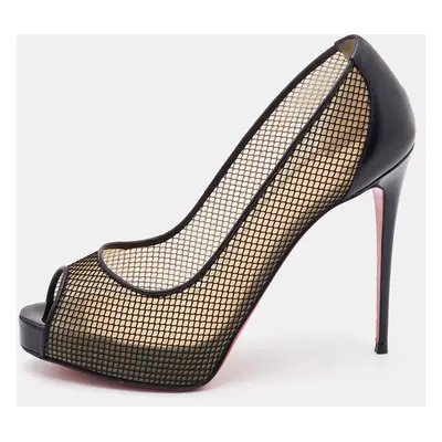 Christian Louboutin Black Mesh and Leather Fetilo Platform Pumps Size