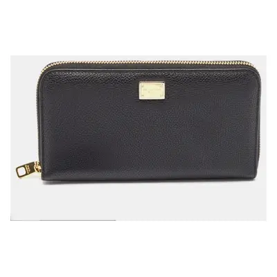 Dolce & Gabbana Black Leather Zip Continental Wallet