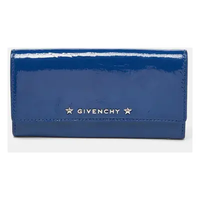 Givenchy Blue Patent Leather Logo Flap Continental Wallet