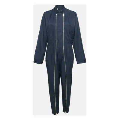 Stella McCartney Navy Blue Cotton Blend Zip Detailed Cargo Jumpsuit