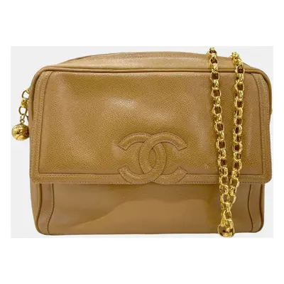 Chanel White Leather Large Caviar Cc Logo Flap Shoulder Bag