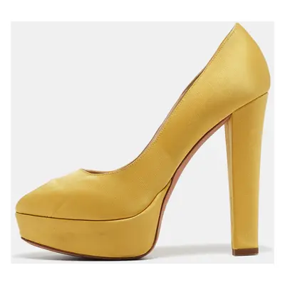 Alexander McQueen Yellow Satin Peep Toe Pumps Size 39.5