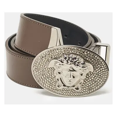 Versace Brown Leather Medusa Oval Belt 90CM