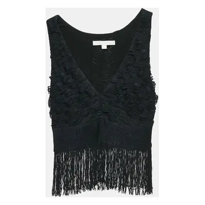 Jonathan Simkhai Black Jersey Fringed Sleeveless Top