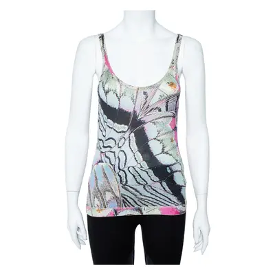 Roberto Cavalli Multicolor Print Silk Knitted Tank Top