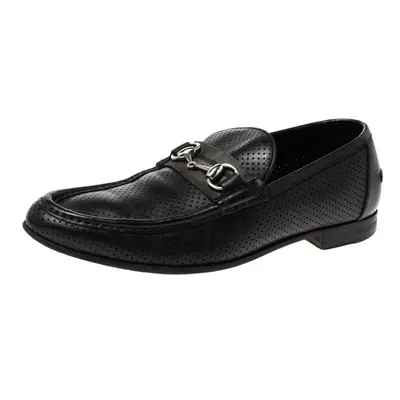 Gucci Black Perforated Leather Horsebit Slip On Loafers Size