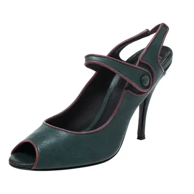 Dolce & Gabbana Green Leather Mary Jane Peep Toe Pumps Size