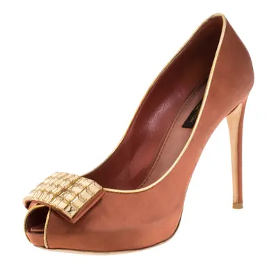 Louis Vuitton Bronze Satin Music Hall Open Toe Pumps Size