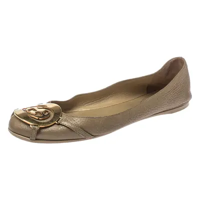 Gucci Metallic Gold Leather GG Buckle Ballet Flats Size 37.5