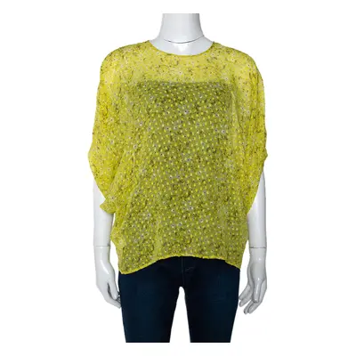 Giambatista Valli Yellow Textured Floral Print Silk Blouse