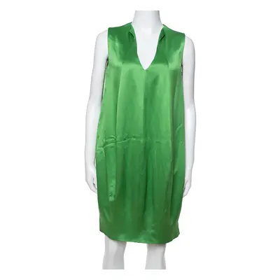 Alexander McQueen Green Silk Satin Sleeveless Shift Dress