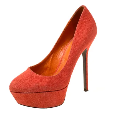 Sergio Rossi Orange Canvas Platform Pumps Size 36.5