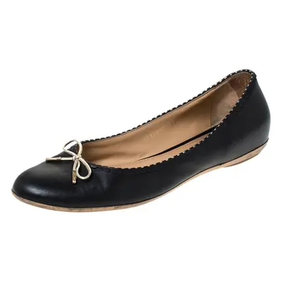 Salvatore Ferragamo Black/Gold Leather Bow Ballet Flats Size