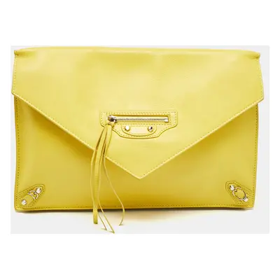 Balenciaga Jaune Soleil Leather Zip Papier Clutch