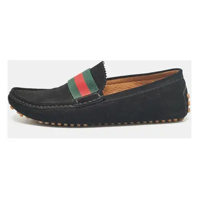 Gucci Black Suede Web Slip On Loafers Size