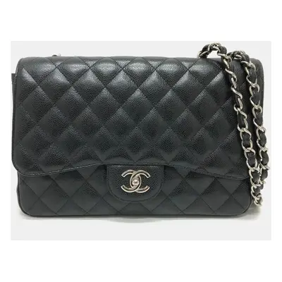 Chanel Black Caviar Leather Jumbo Classic Single Flap Shoulder Bag