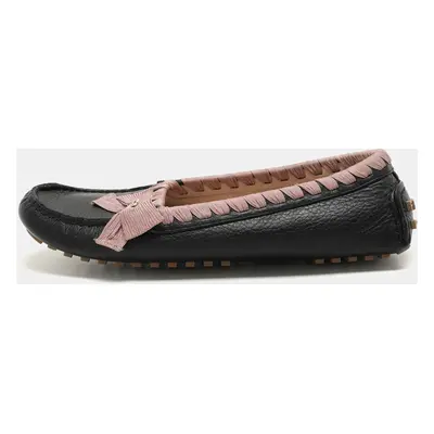 Fendi Black/Pink Leather and Fabric Bow Loafers Size