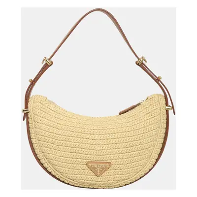 Prada Brown Raffia Arqué Shoulder Bag