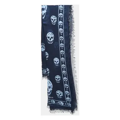 Alexander McQueen Blue Skull Print Modal Blend Scarf