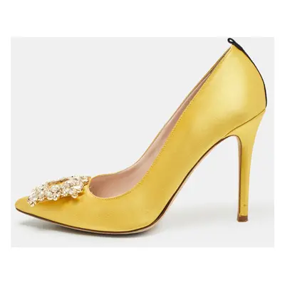 SJP Sarah Jessica Parker Yellow Satin Crystal Embellished Pumps Size