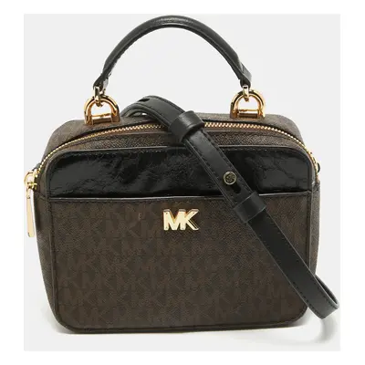 Michael Kors Brown/Black Signature Coated Canvas and Leather Top Handle Bag