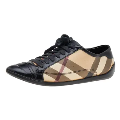 Burberry Black/Beige Canvas And Patent Leather Low Top Sneakers Size