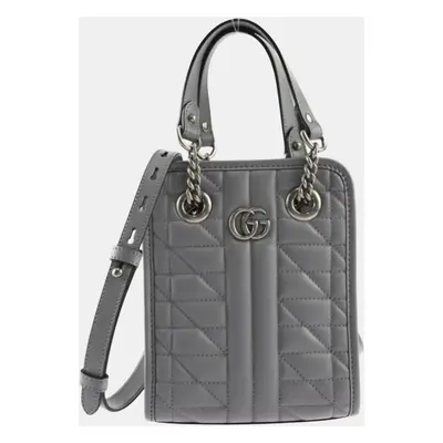 Gucci Gray Leather Quilting GG Marmont Handbag