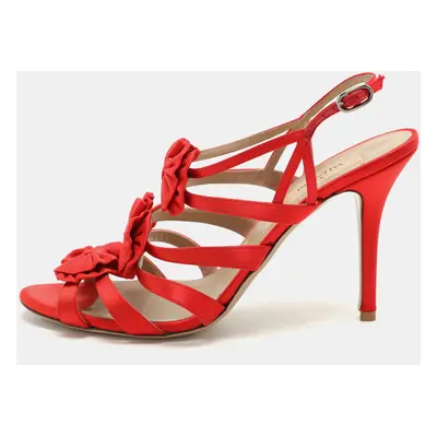 Valentino Red Satin Bow Embellished Slingback Sandals Size 39.5